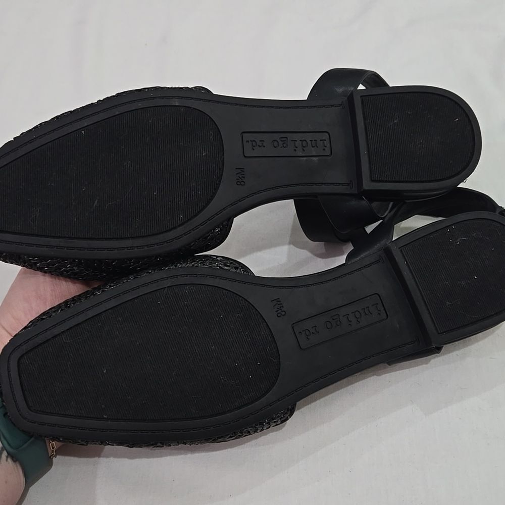 indigo rd. Black Rafia Ankle Strap Flats 8.5 - Picture 4 of 5